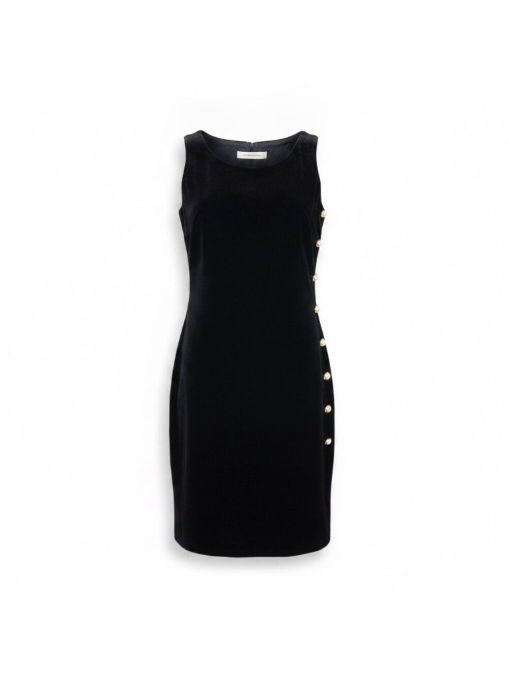 Cathy Hardwick Womens Black Sleeveless Velvet Tank Dress Side Pearl Button Accen